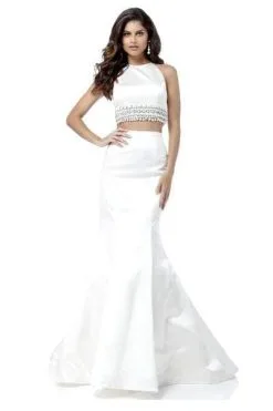 Sherri Hill - Two Piece Halter Satin Mermaid Dress 51581 - 2 Pcs Ivory In Size 6 And 8 Available