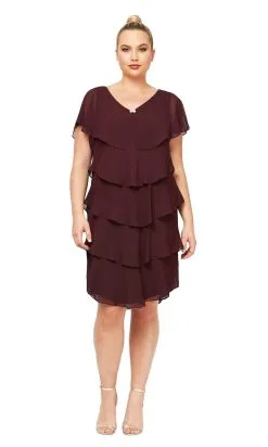 SLNY - 617525 Cape Sleeve Chiffon Dress -Hot Sale WEDDING Store slny 617525 cape sleeve chiffon dress holiday dresses 14w fig 28837503303763