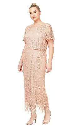 SLNY - 695173 Metallic Crochet Fringed Long Dress