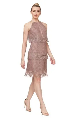 SLNY - 9115115 Glittered Lace Tiered Dress