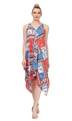 SLNY - 9160169 Multi Printed Loose Asymmetric Dress