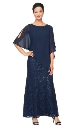 SLNY - Asymmetrical Cape Formal Dress 9119400