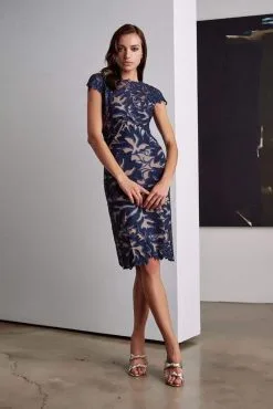 Tadashi Shoji - Embroidered High Neck Sheath Dress