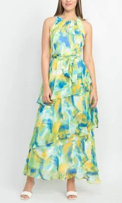 Tahari ASL 2CM382 - Jewel Neck Printed Formal Dress