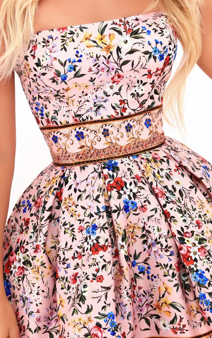 Tarik Ediz - 50273 Floral Printed Strapless Cocktail Dress 3 Tarik Ediz - 50273 Floral Printed Strapless Cocktail Dress - Image 3