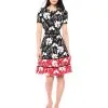 Taylor - 1204M Short Sleeves Floral Print Stretch Crepe Dress