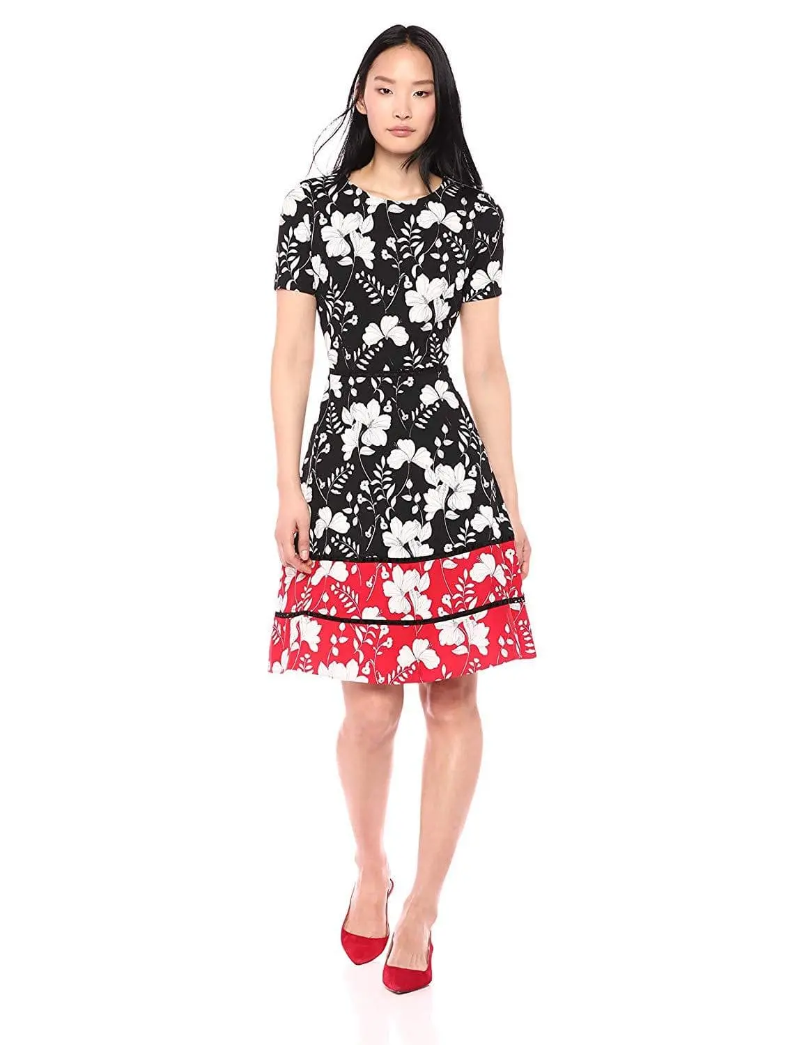 Taylor - 1204M Short Sleeves Floral Print Stretch Crepe Dress 1 Taylor - 1204M Short Sleeves Floral Print Stretch Crepe Dress
